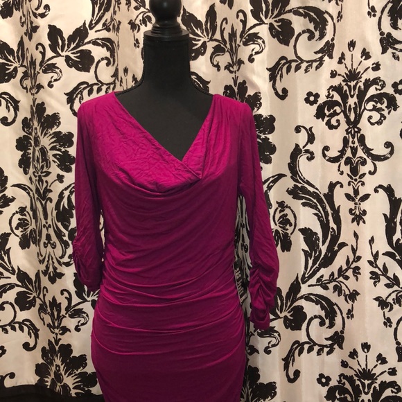 Brand New Express Ruched Dress in Magenta—Medium - Picture 3 of 8